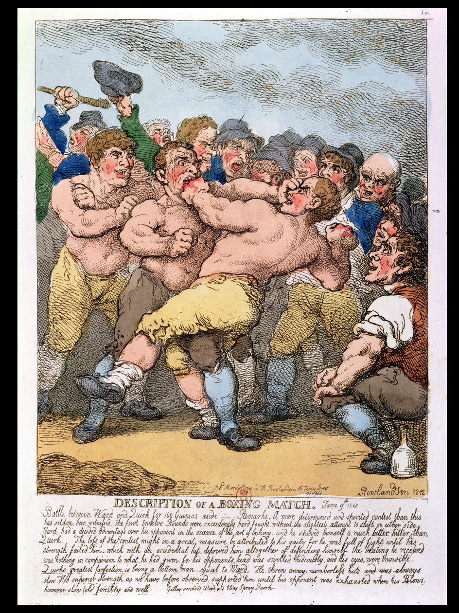 Popis boxerského zápasu, 1812 (barevná rytina) od Thomas Rowlandson