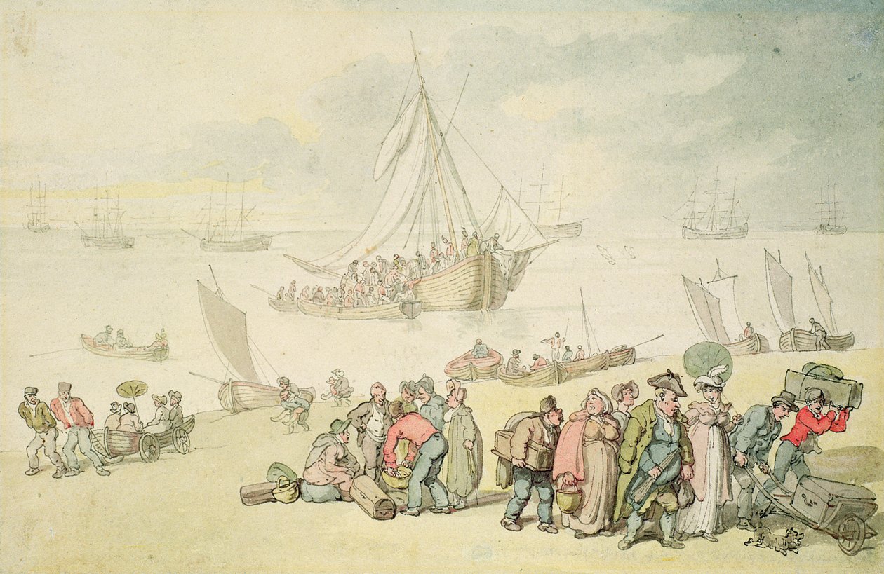 Vylodění na řece Medina, ostrov Wight (čb a tužka na papíře) od Thomas Rowlandson