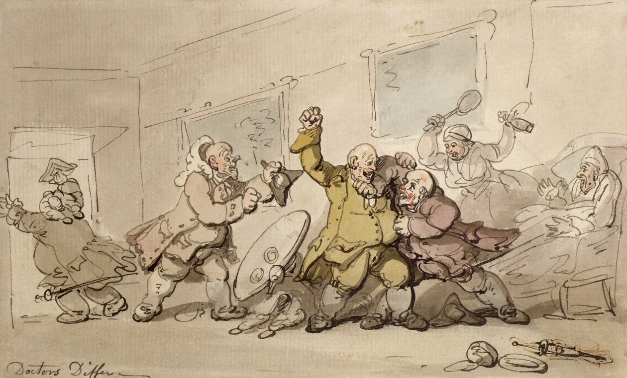 Lékaři se liší (pero a inkoust a wc na papíře) od Thomas Rowlandson