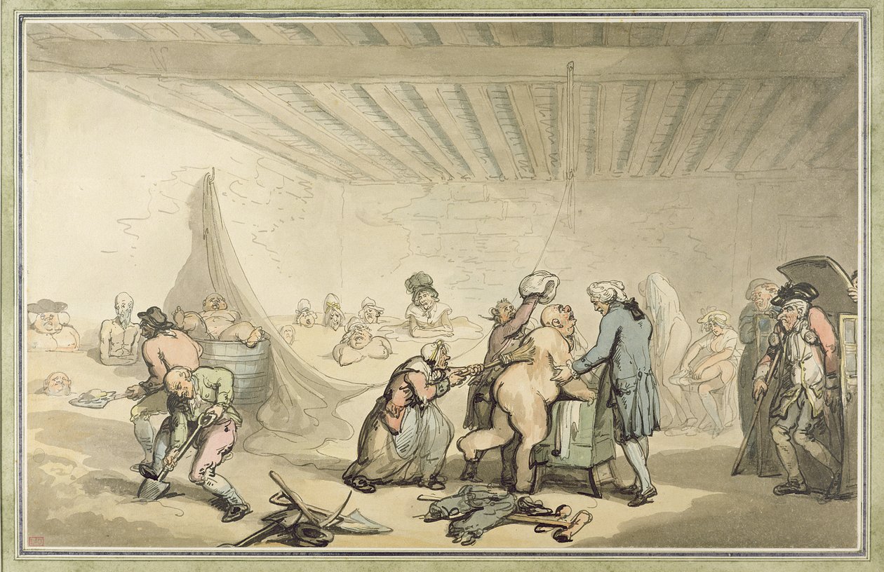 Studená země a teplé bahenní lázně Dr. Grahama na 26 Fleet Street, Londýn (pero a inkoust s WC přes grafit na papíře) od Thomas Rowlandson