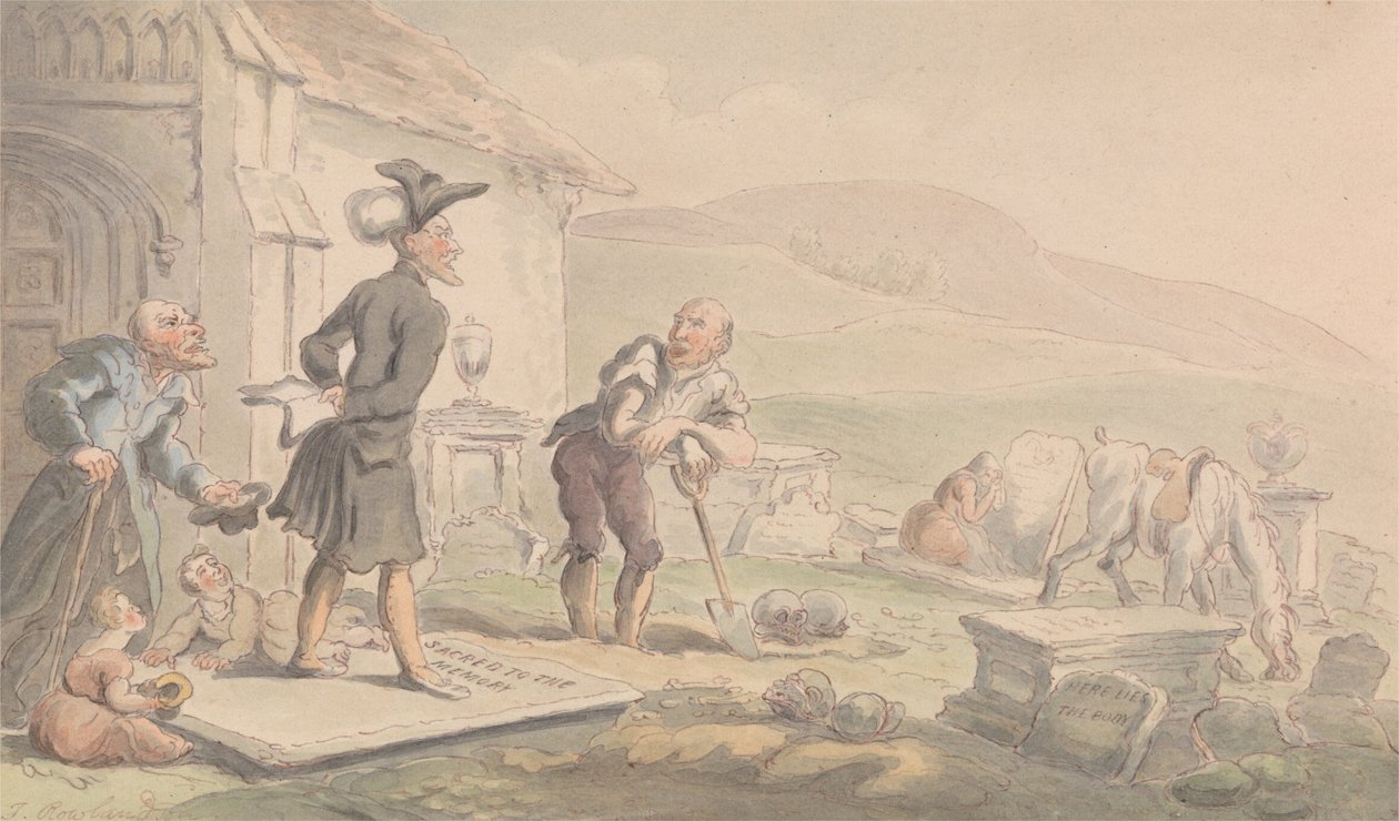 Dr. Syntax meditující na náhrobcích od Thomas Rowlandson