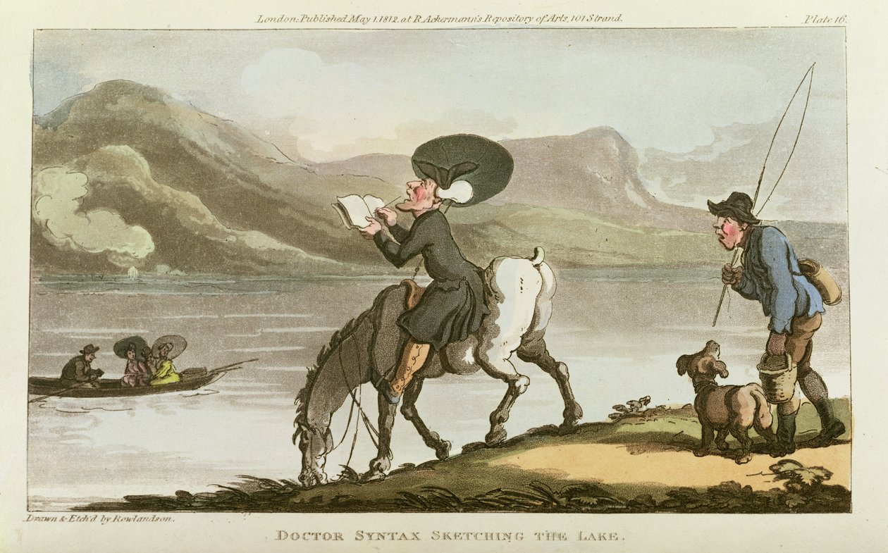 Dr. Syntax skicující jezero od Thomas Rowlandson