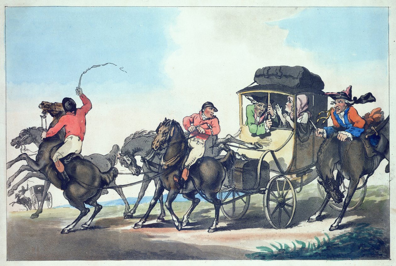 Anglické cestování aneb První etapa z Doveru, akvatinovaný Francisem Jukesem (1747-1812), hospoda. T. Smith, 1785 (barevný lept s akvatintou) (pár 125734) od Thomas Rowlandson