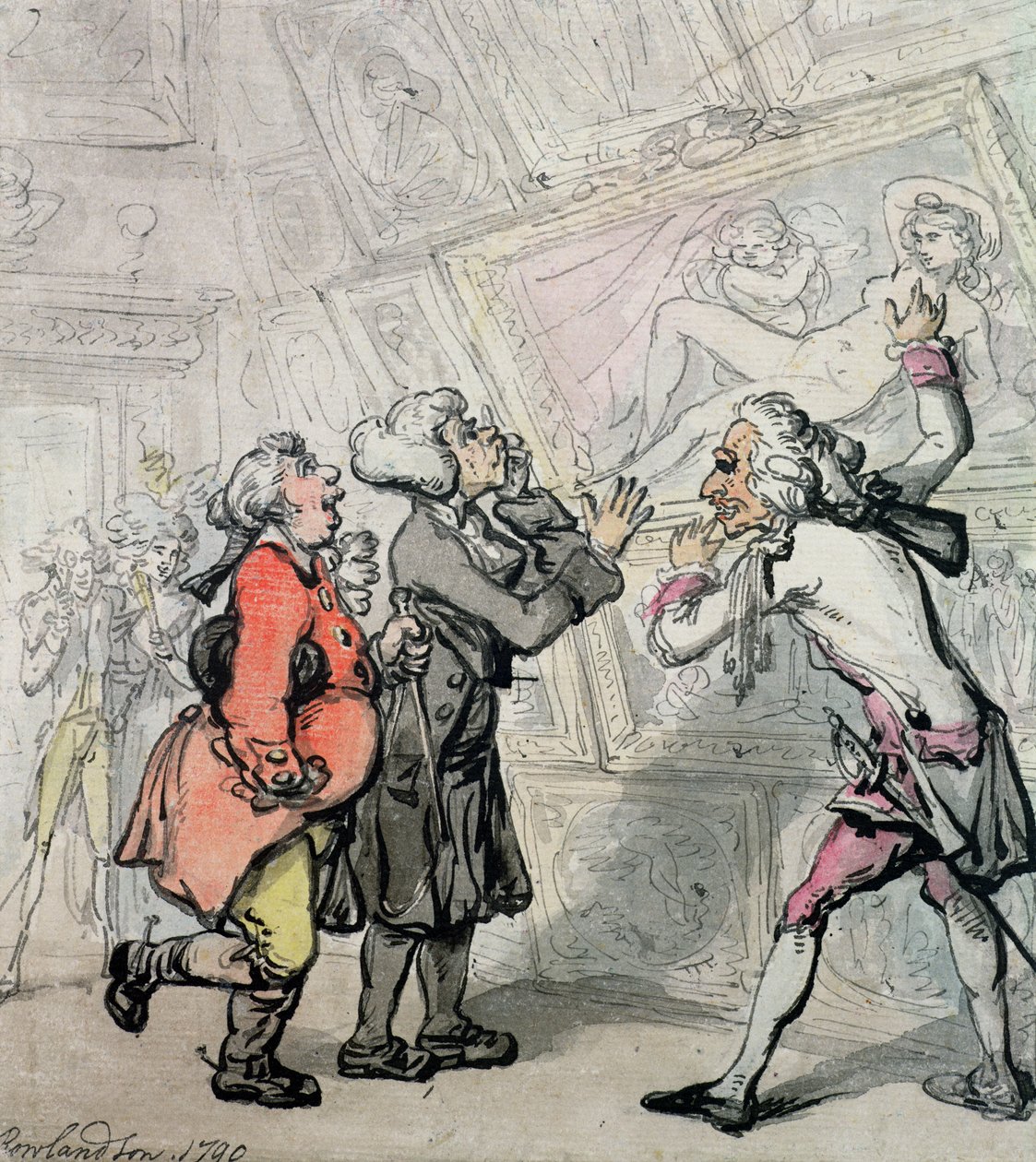 Angličané prohlížejí obrázky na Grand Tour, 1790 (inkoust a wc na papíře) od Thomas Rowlandson