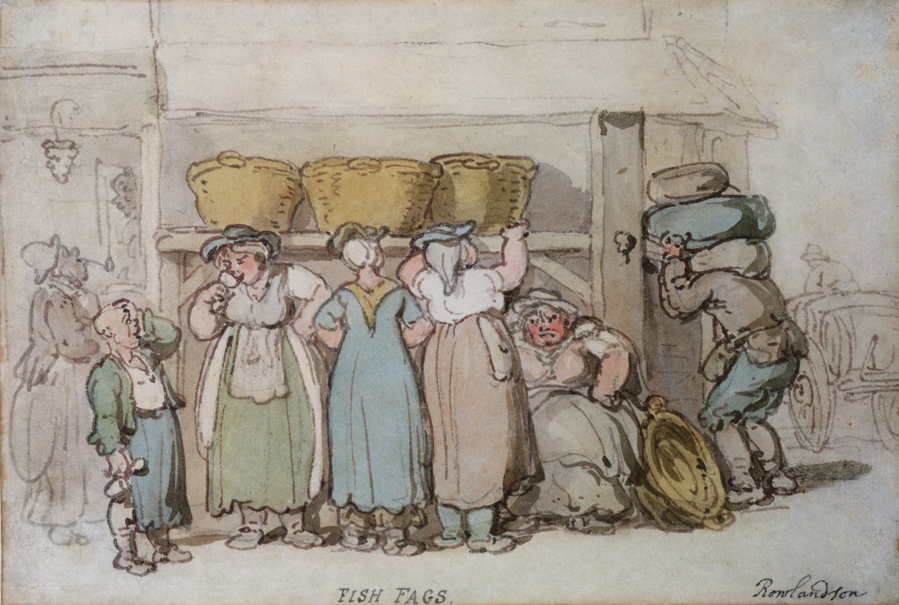 Fish Fags (pero, wc a tužka na papíře) od Thomas Rowlandson
