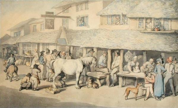Francouzští vězni na podmínečném propuštění v Bodmin, Cornwall, 1795 (pero, inkoust a wc na papíře) od Thomas Rowlandson