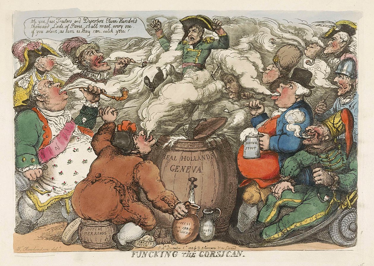 Funcking the Corsican, hospoda. 1813 (ručně kolorovaná rytina) od Thomas Rowlandson