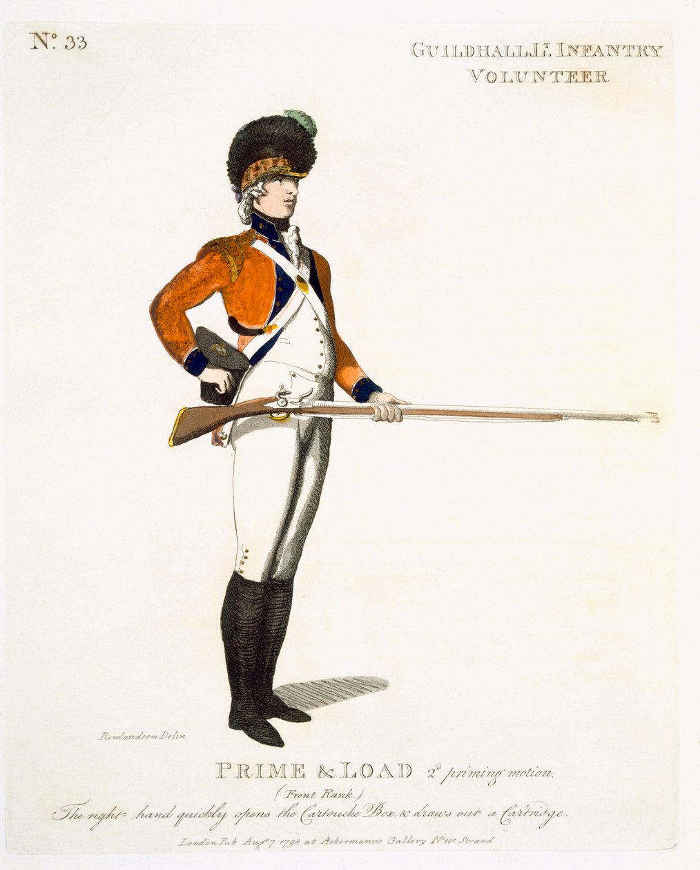 Guildhall Light Infantry Volunteer, deska 33 z „Loyal Volunteers of London and Environs“, 1798 od Thomas Rowlandson