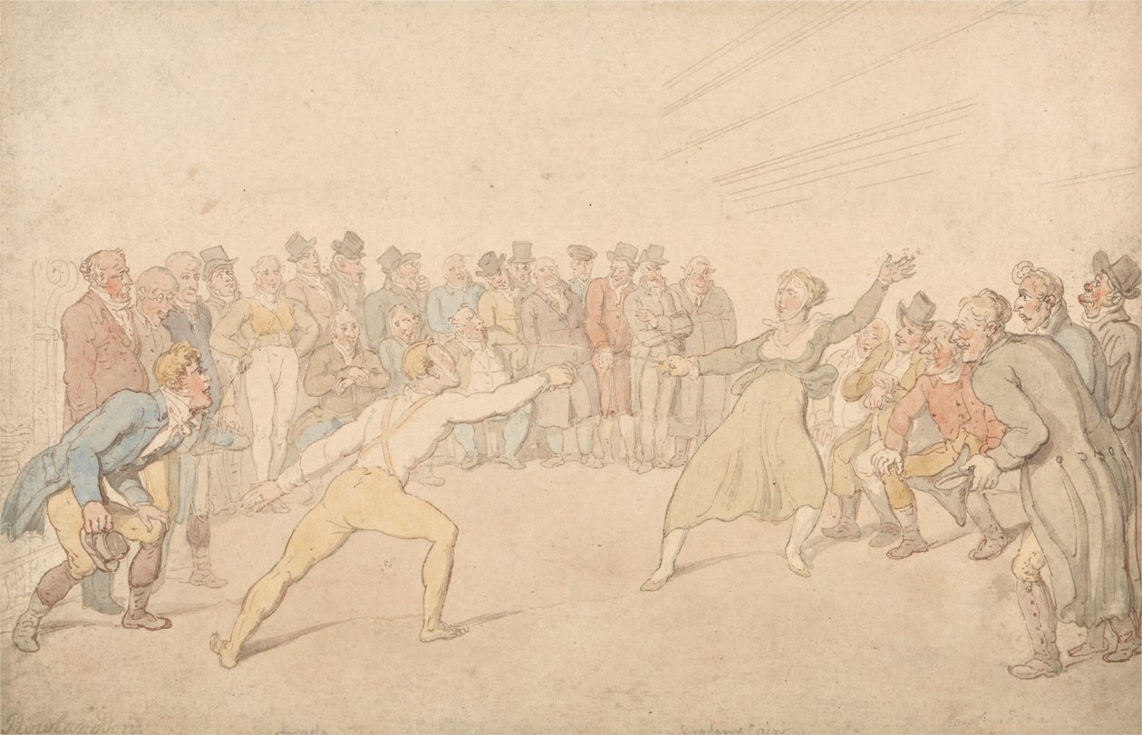Henry Angelo a oplocení Madame Cain od Thomas Rowlandson