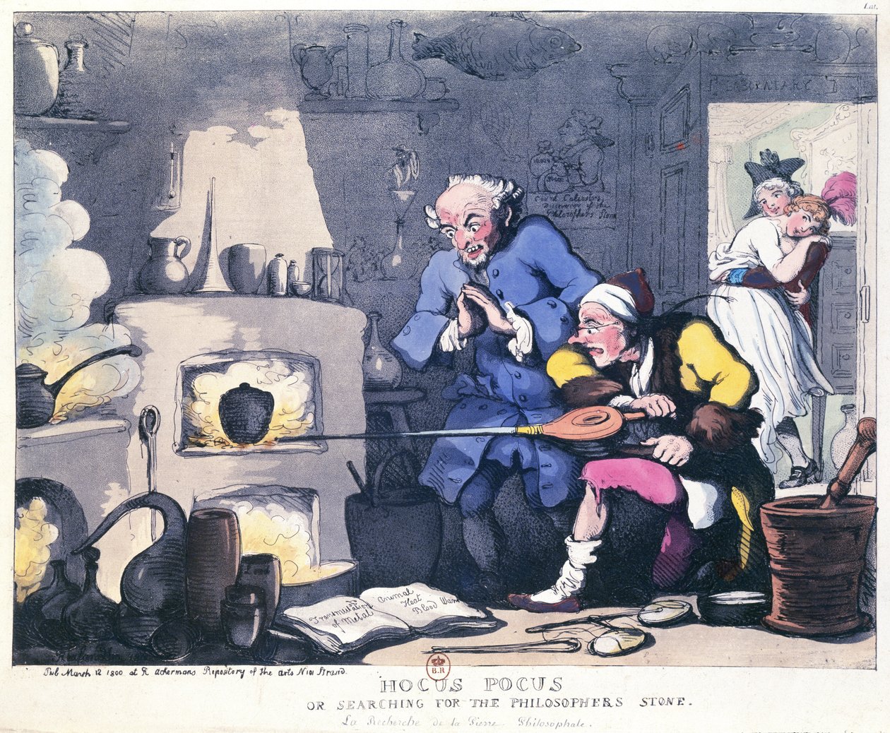 Hocus Pocus aneb Hledání kamene mudrců, vydáno v březnu 1800 od Thomas Rowlandson
