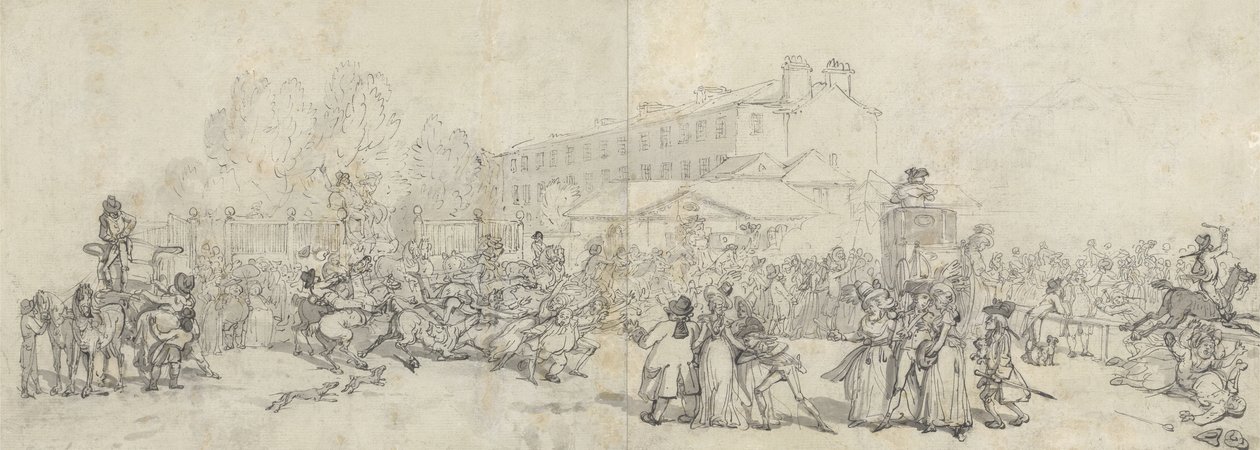 Hyde Park Corner (pero a inkoust s mytím a grafit na papíře) od Thomas Rowlandson