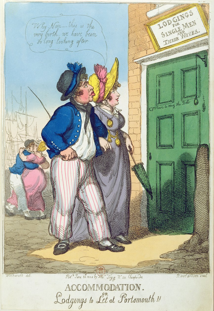 Ubytování pro svobodné muže a jejich manželky v Portsmouth, 1808 od Thomas Rowlandson