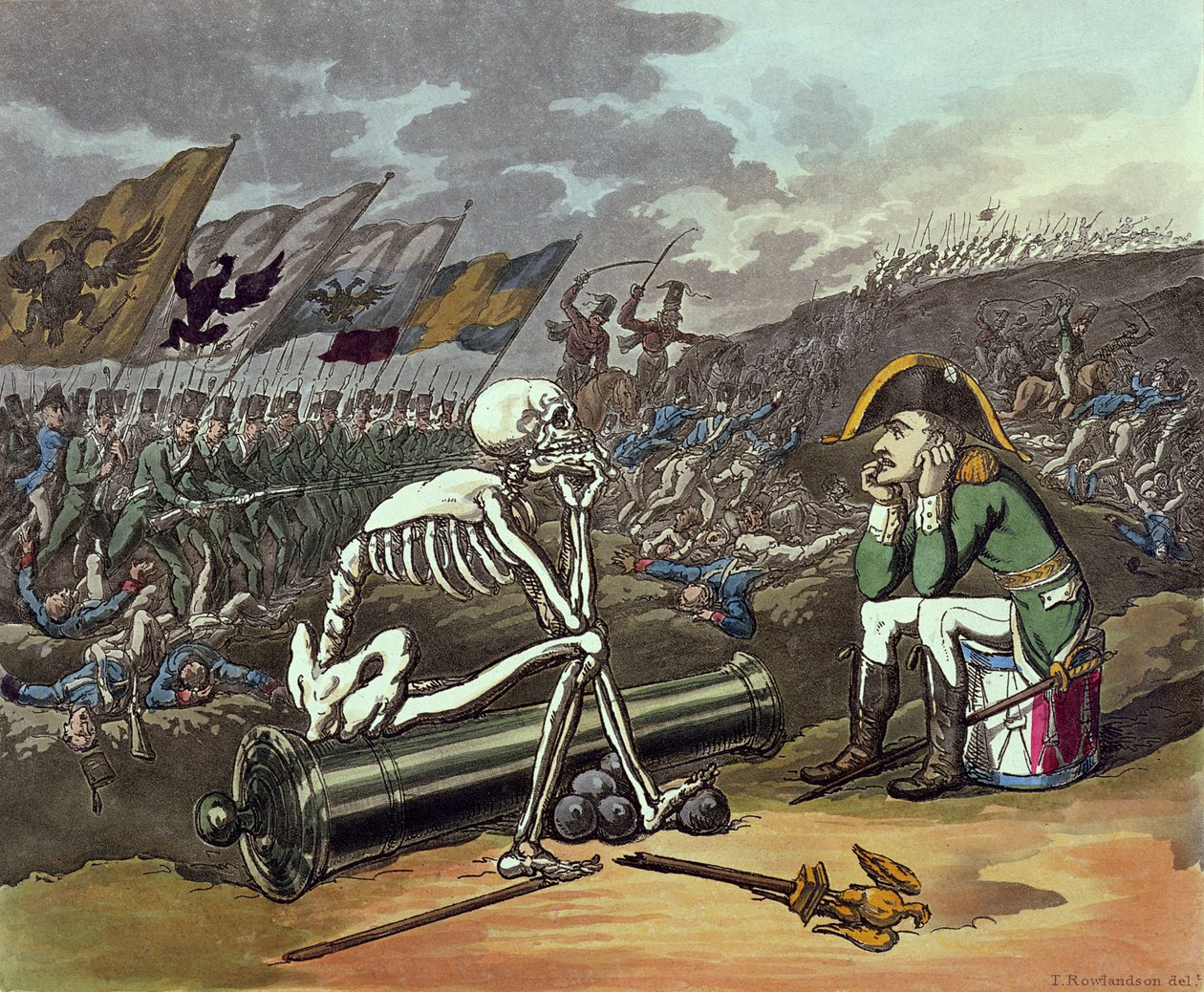 Napoleon a kostra, 18. (kolorovaná litografie) od Thomas Rowlandson