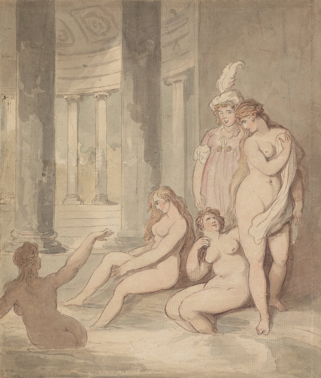 Nymfy v římských lázních od Thomas Rowlandson