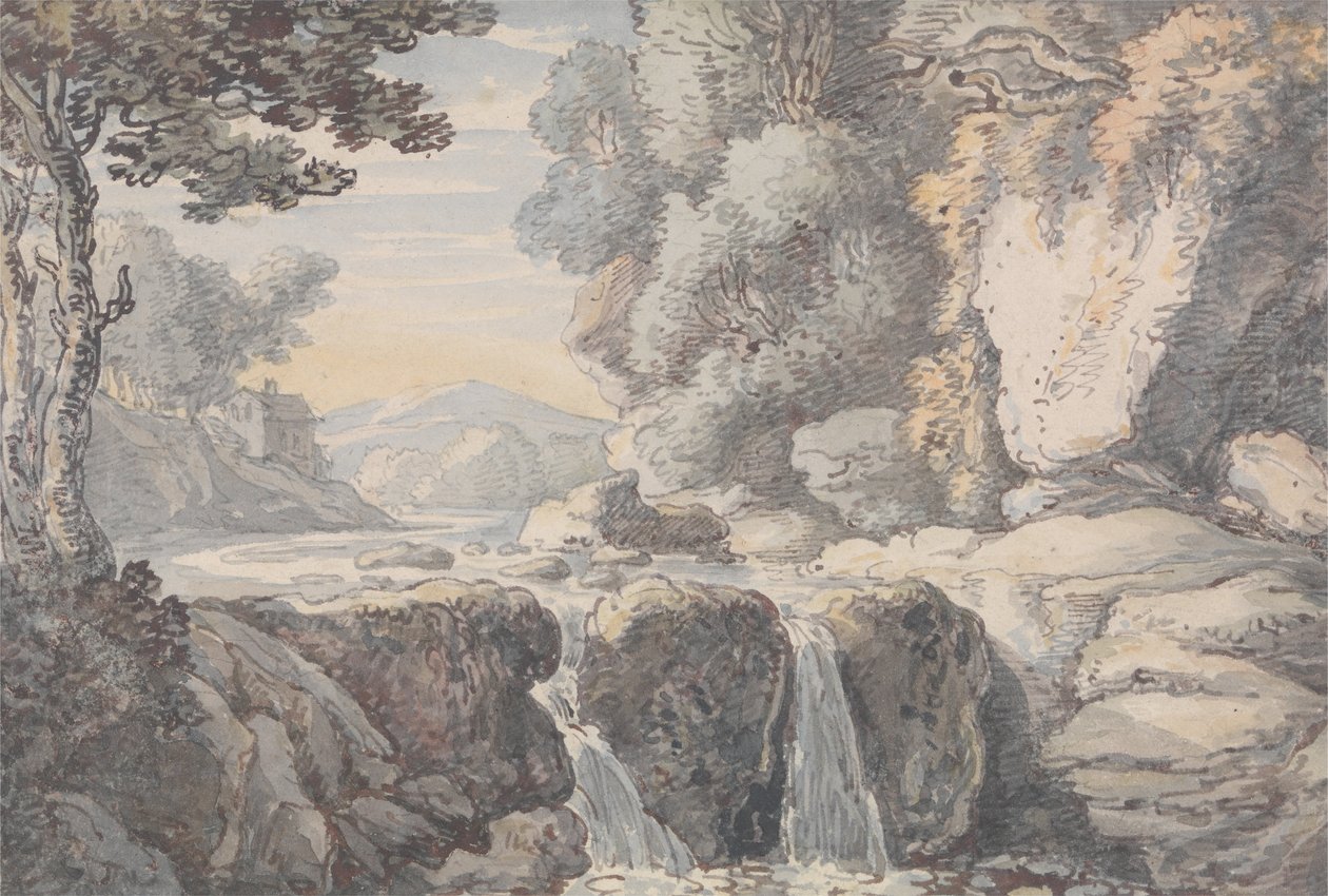 Říční krajina s vodopádem od Thomas Rowlandson