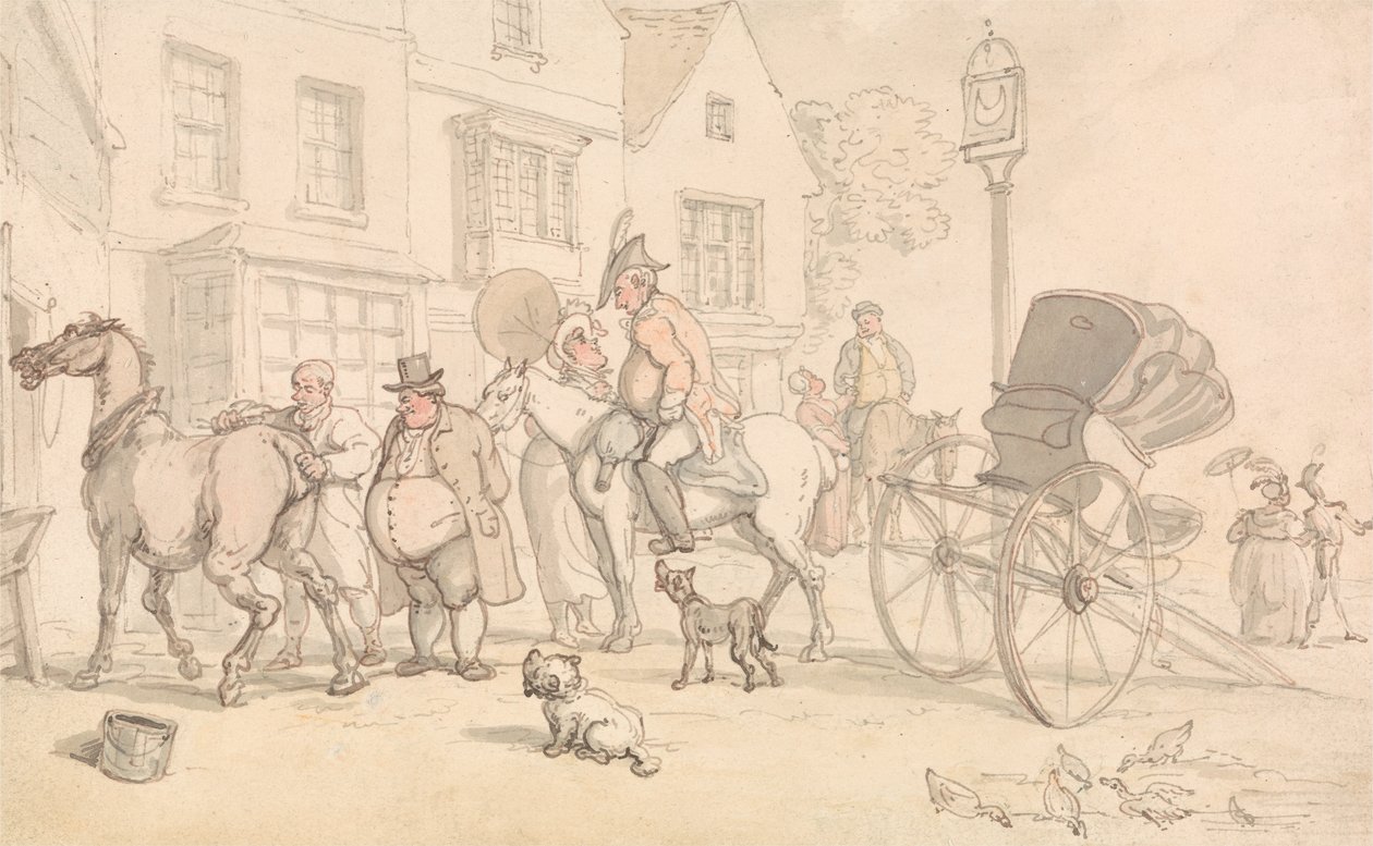 Scéna mimo hostinec Half-Moon od Thomas Rowlandson