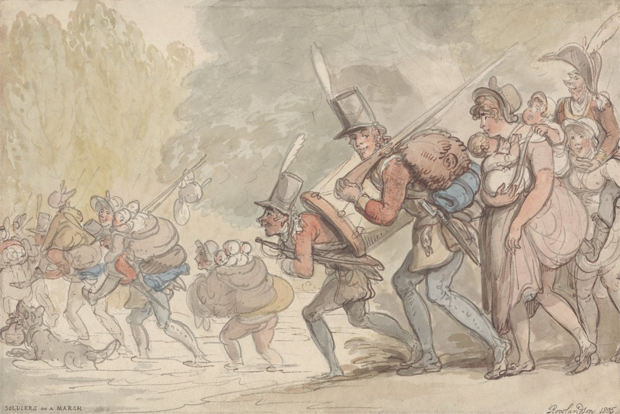 Vojáci v březnu od Thomas Rowlandson
