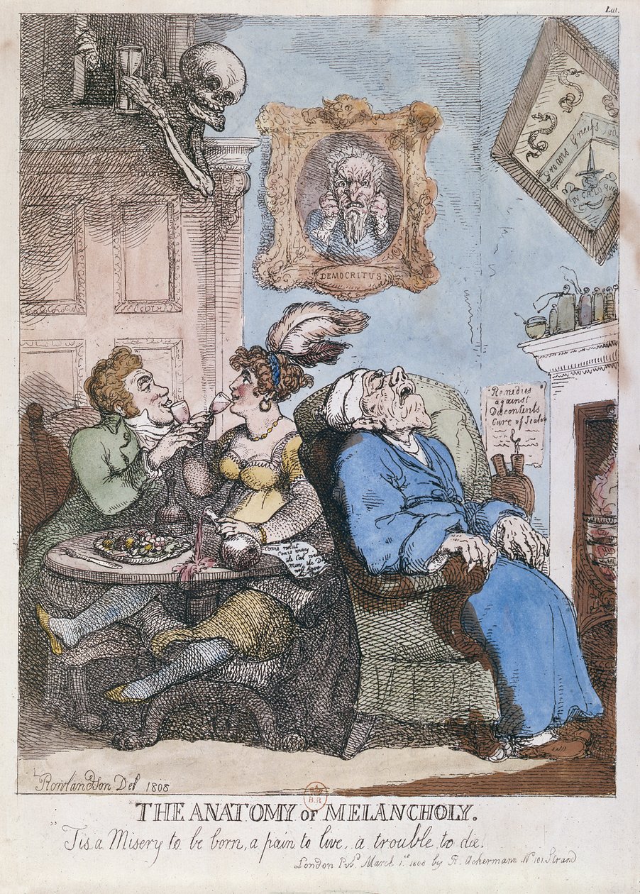 „Anatomie melancholie“, publikoval R. Ackermann, 1. března 1808 od Thomas Rowlandson