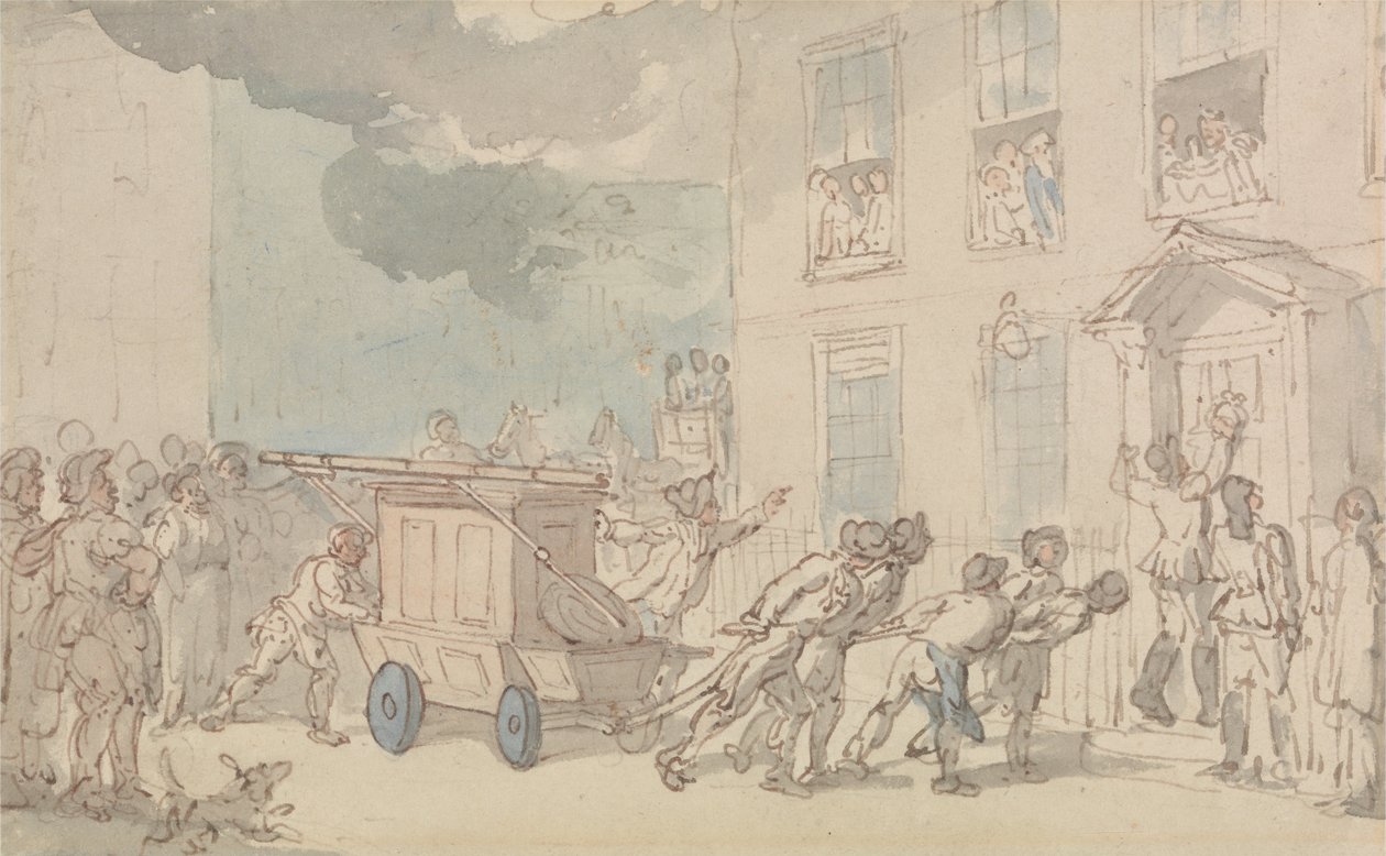 Příchod hasičské stříkačky od Thomas Rowlandson