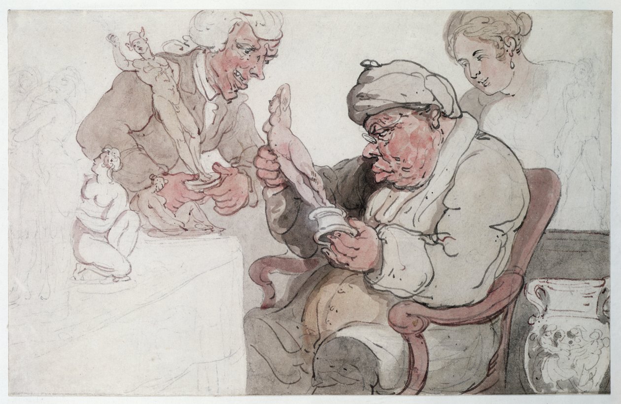 The Connoisseur (pero, wc a tužka na papíře) od Thomas Rowlandson