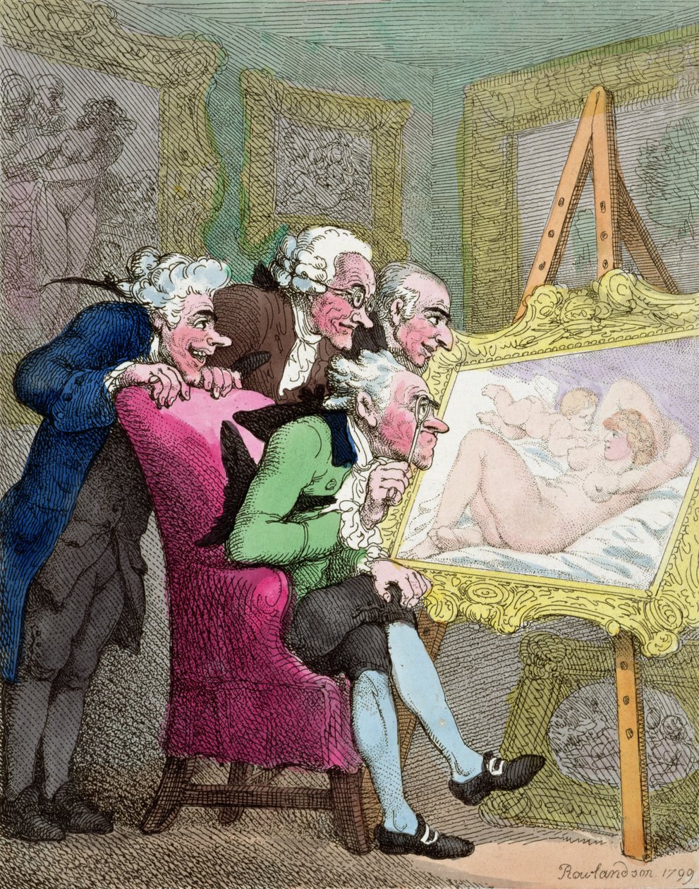 The Connoisseurs, 1799 (ručně kolorovaný lept) od Thomas Rowlandson