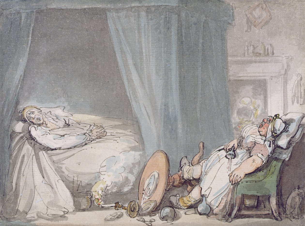 The Drunken Nurse (pero a inkoust a wc na papíře) od Thomas Rowlandson