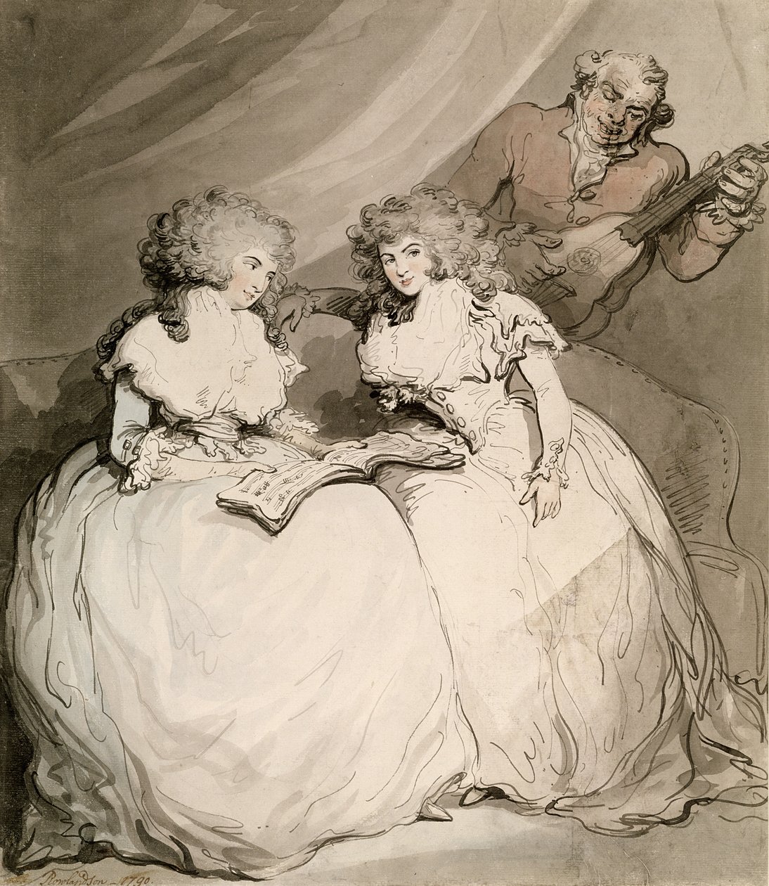 Vévodkyně z Devonshire a její sestra, hraběnka z Bessborough (Wc s perem a černým inkoustem přes tužku na papíře) od Thomas Rowlandson