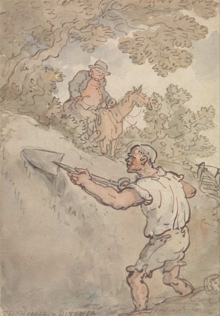 Živý plot a Ditcher od Thomas Rowlandson