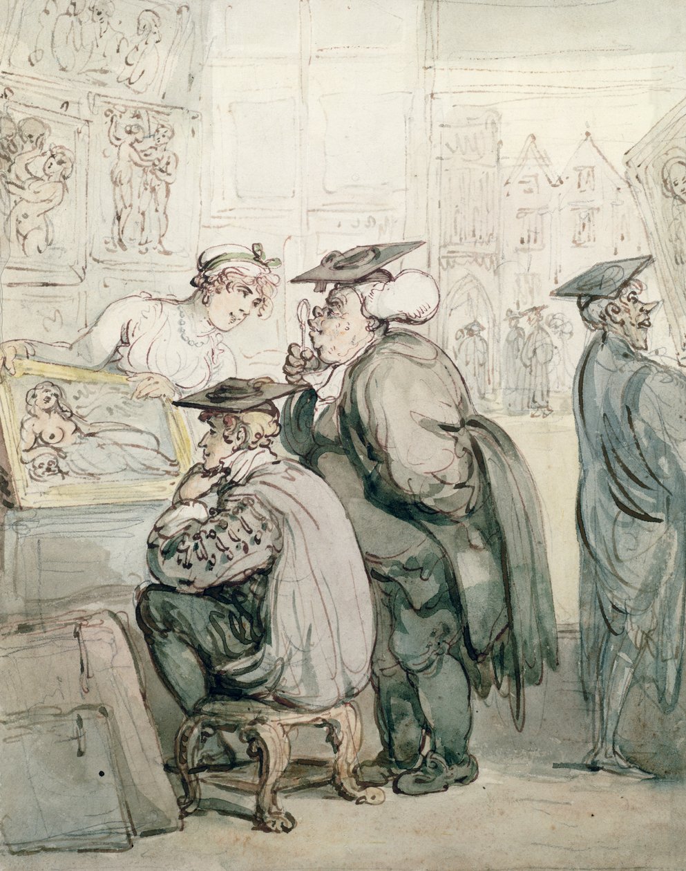 The Lounge at the Old Print Shop, Oxford (tuš a čb na papíře) od Thomas Rowlandson