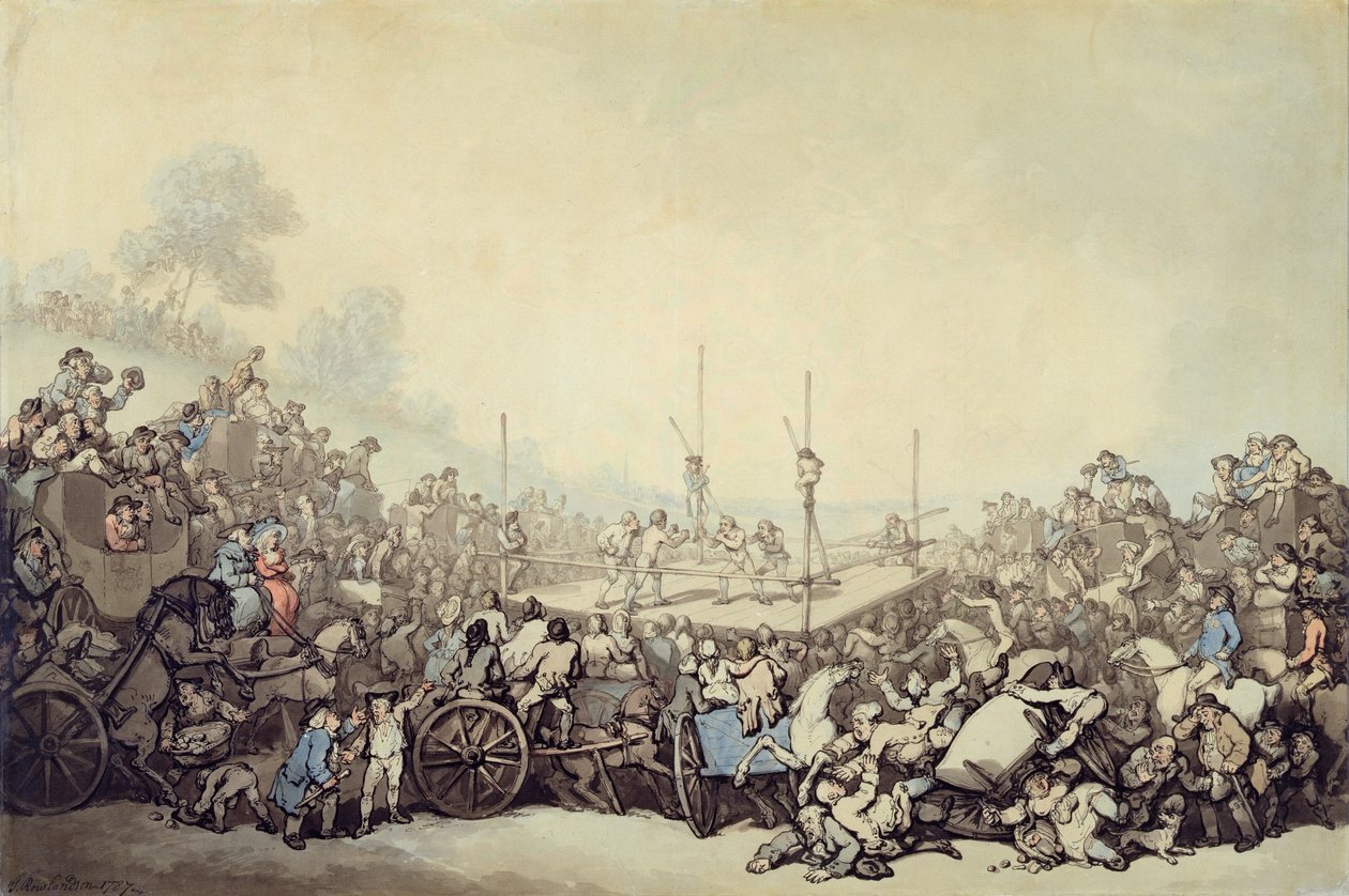 The Prize Fight, 1787 (pero, inkoust a wc přes grafit na položený papír) od Thomas Rowlandson