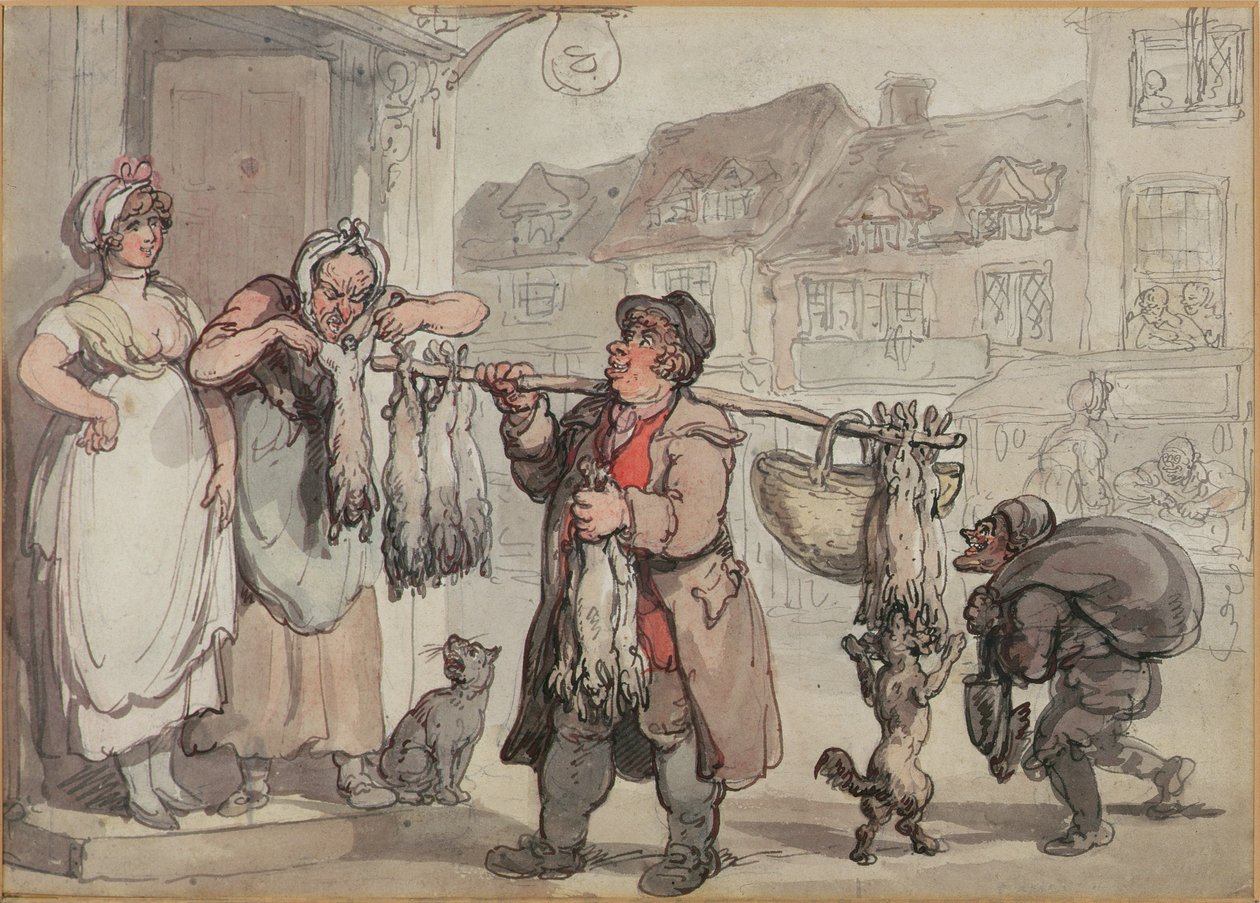 The Rabbit Merchant (pero, inkoust a wc na papíře) od Thomas Rowlandson