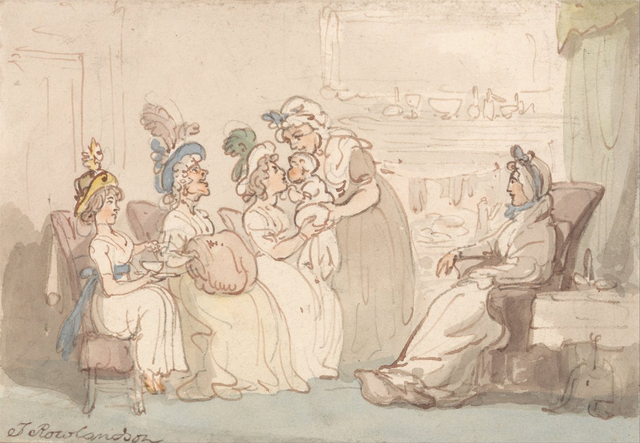 Návštěvníci, kterým je ukázáno dítě od Thomas Rowlandson