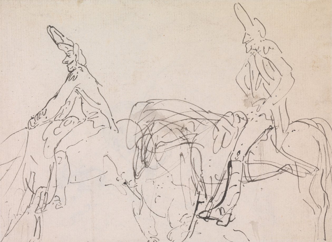 Dvě studie francouzského jezdce. od Thomas Rowlandson
