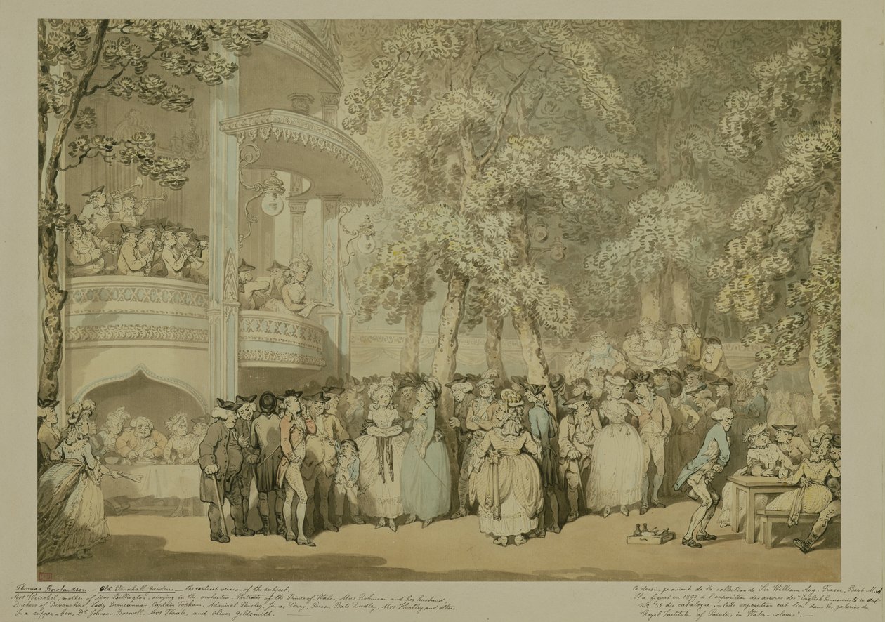Vauxhall Gardens, cca 1784 (umýt a wc perem a hnědým inkoustem přes tužku na papíře) od Thomas Rowlandson