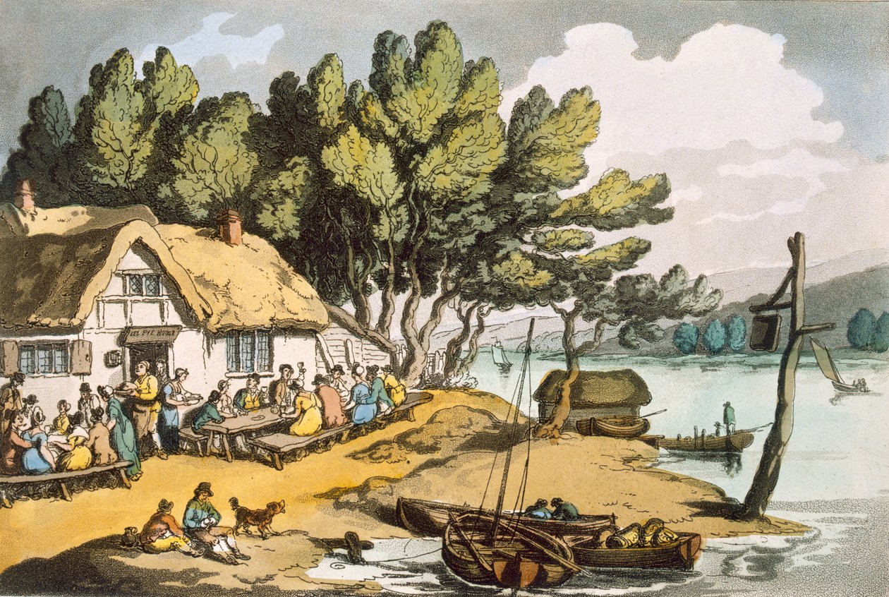 Pohled poblíž Newportu, Isle of Wight, z „Sketches from Nature“, vydaného v roce 1822 (barevný lept) od Thomas Rowlandson