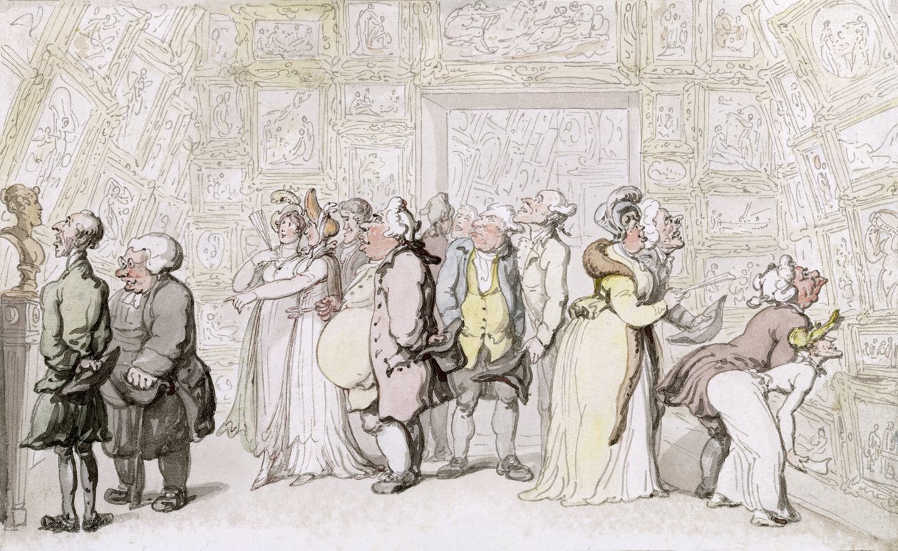 Prohlížení na Royal Academy, c.1815 (pero, inkoust a wc na papíře) od Thomas Rowlandson