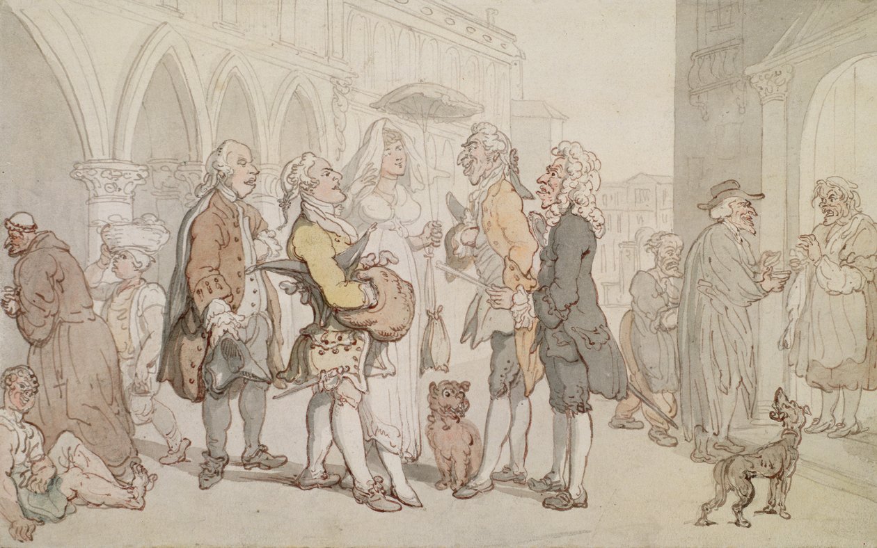 Návštěvníci v Benátkách, cca 1810 (pero, hnědý inkoust a wc na papíře) od Thomas Rowlandson