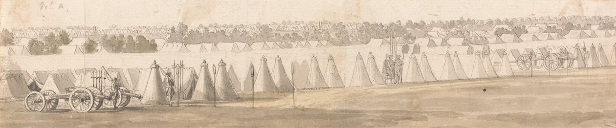 Tábořiště ve Flandrech (pero a inkoust na papíře) od Thomas Sandby