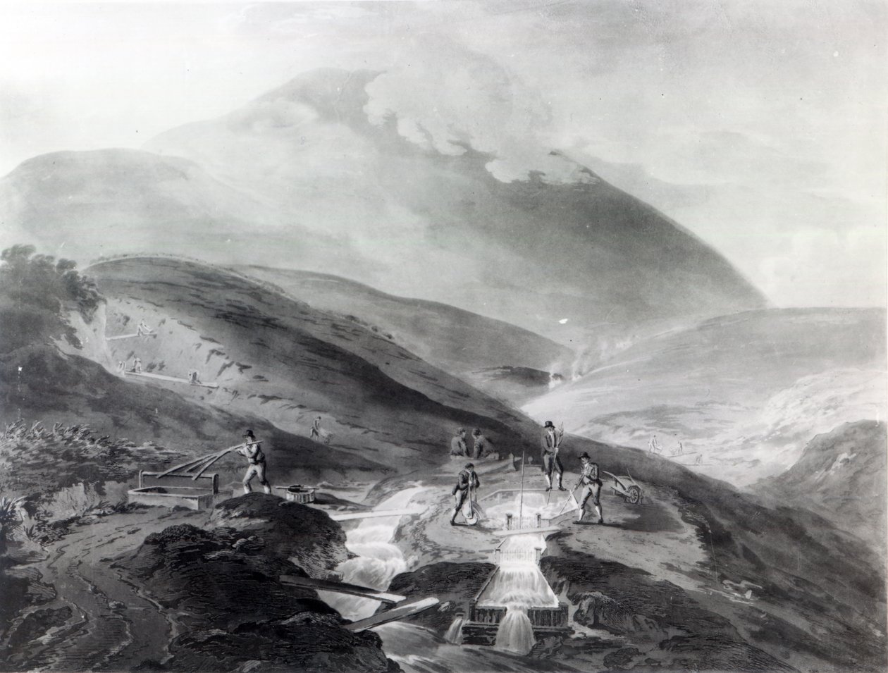Zlaté doly, hrabství Wicklow, vyryl John Bluck, 1804 (akvatinta) od Thomas Sautelle Roberts