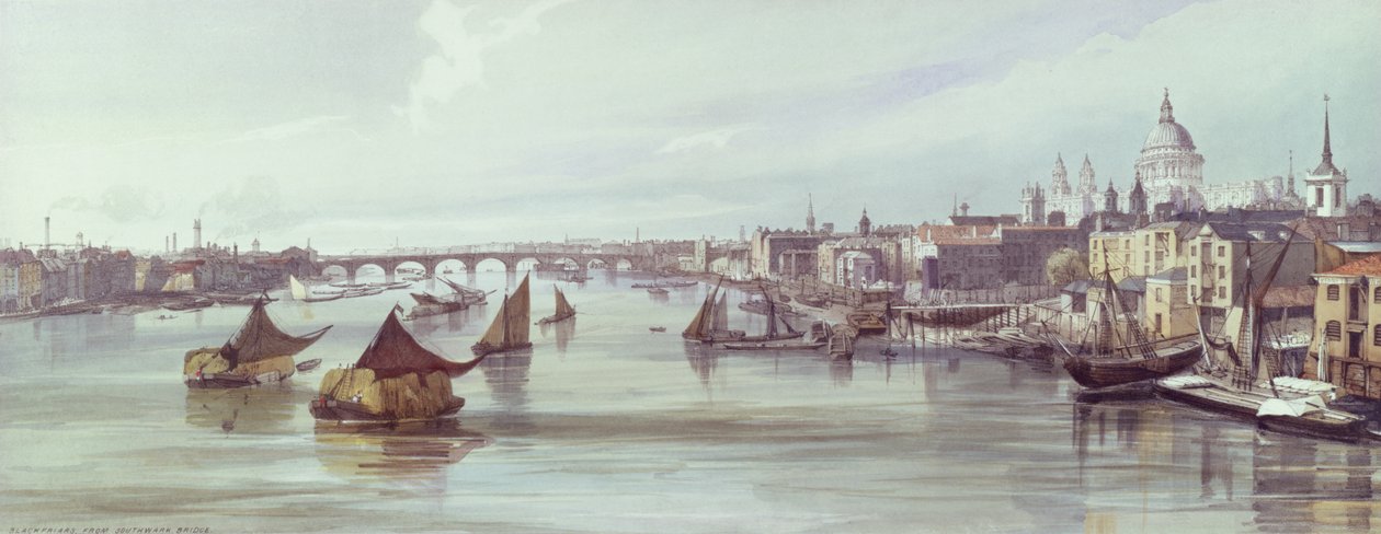 Katedrála St. Pauls a Blackfriars, 1842 (tisk) od Thomas Shotter Boys