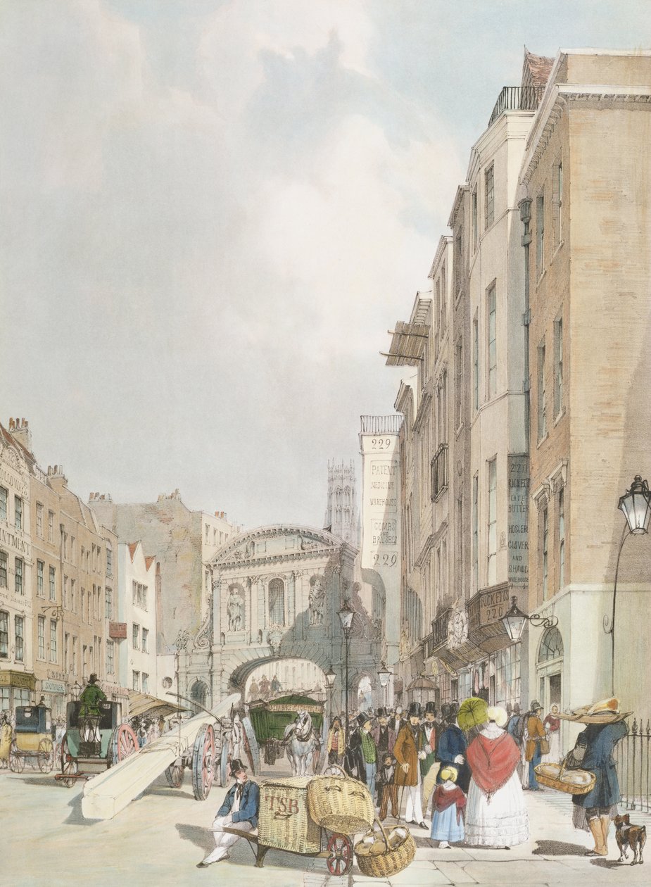 Temple Bar, z ulice Strand, z knihy "London As It Is", rytina a publikace autora, 1842 od Thomas Shotter Boys