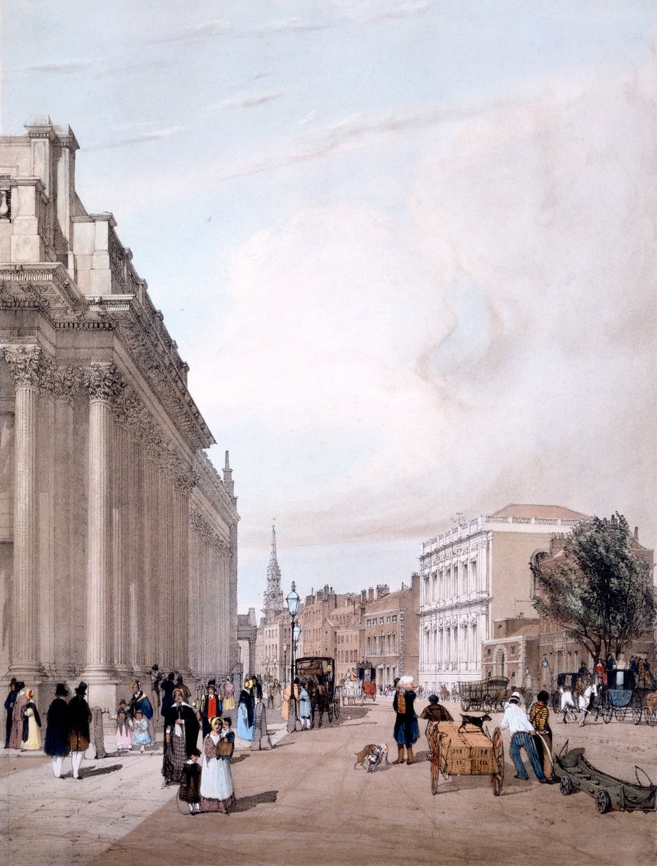 Board of Trade, Whitehall, z Downing Street, z „Londýna, jak je čerpaný z přírody“, 1842 od Thomas Shotter Boys