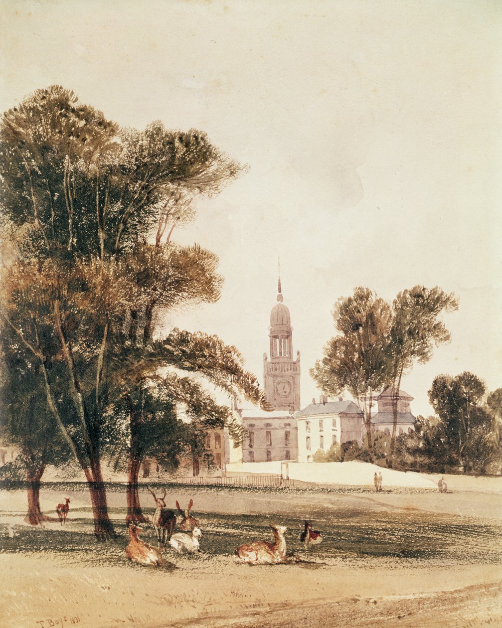 Kostel St Alphage z parku, Greenwich, 1831 od Thomas Shotter Boys