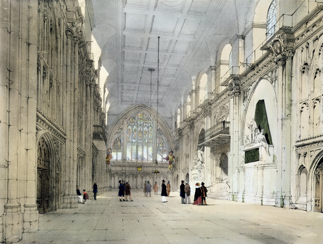 The Guildhall, interiér, z knihy "London As It Is", vyryté a vydané autorem, 1842 od Thomas Shotter Boys