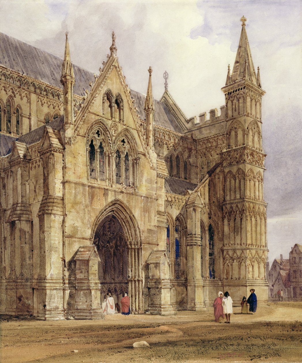 The North-West Porch of Salisbury Cathedral, 1832 (wc s perem a hnědým inkoustem přes tužku na papíře) od Thomas Shotter Boys