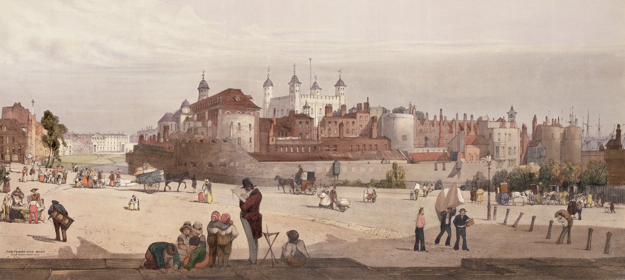 Pohled na londýnský Tower a Královskou mincovnu z kopce Great Tower Hill, 1842 od Thomas Shotter Boys