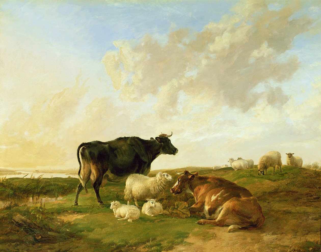 Krajina s krávami a ovcemi, 1850 od Thomas Sidney Cooper