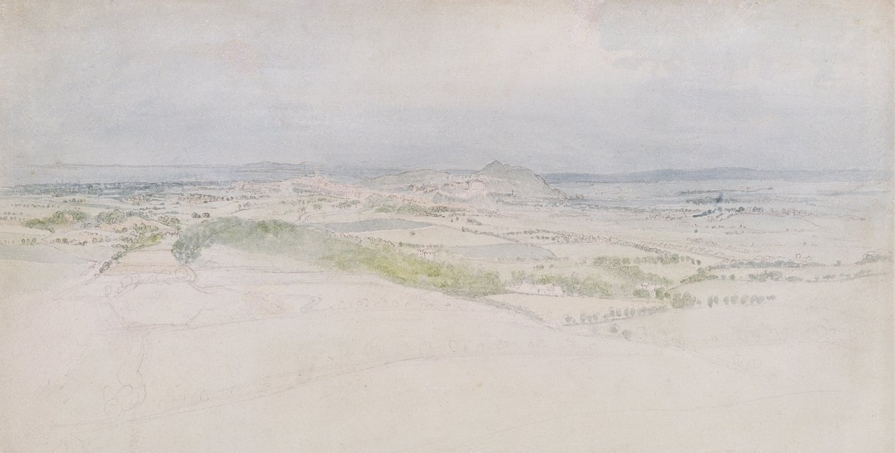 Vzdálený pohled na Edinburgh, 1809 (wc nad grafitem na papíře) od Thomas Stothard
