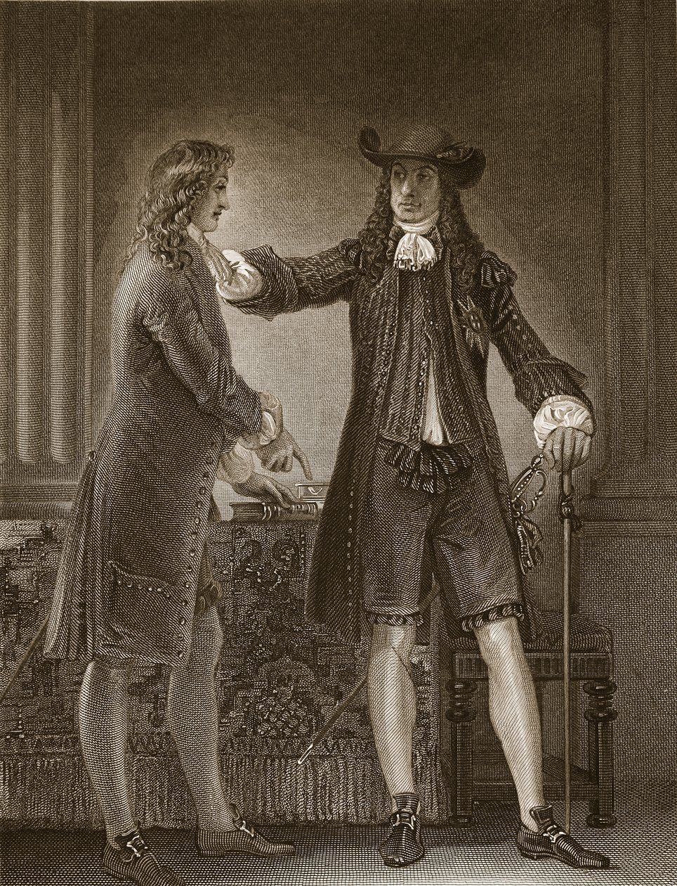 Charles II a Sir William Temple, rytý J. Parker, ilustrace z Davida Humea 