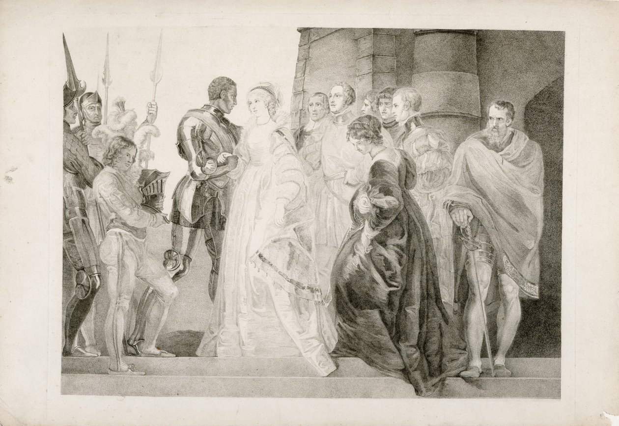 Othello, dějství II, scéna I, rytý Thomas Ryder (1746-1810) 1803 od Thomas Stothard